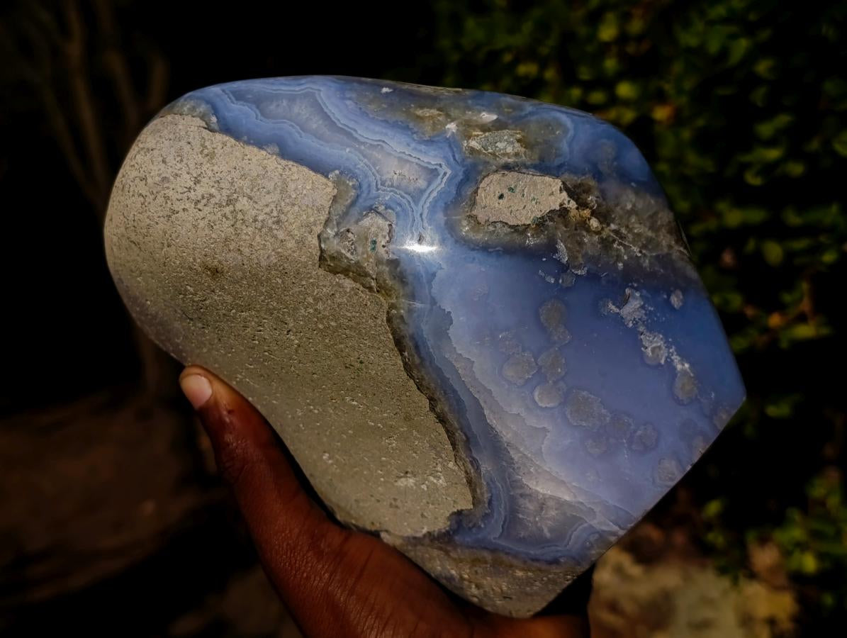 Polished Large Blue Lace Agate Standing Display Piece x 1 From Nsanje, Malawi