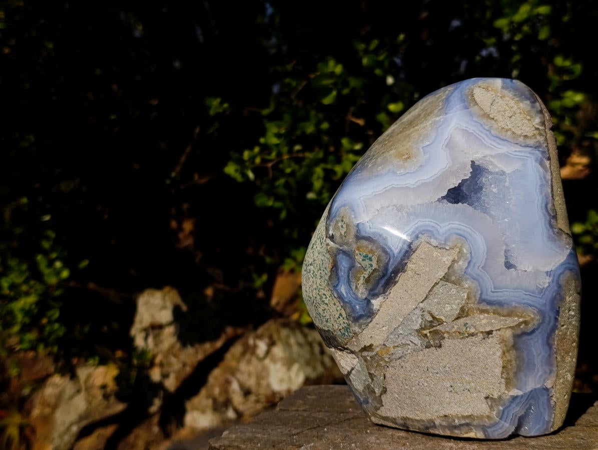Polished Large Blue Lace Agate Standing Display Piece x 1 From Nsanje, Malawi