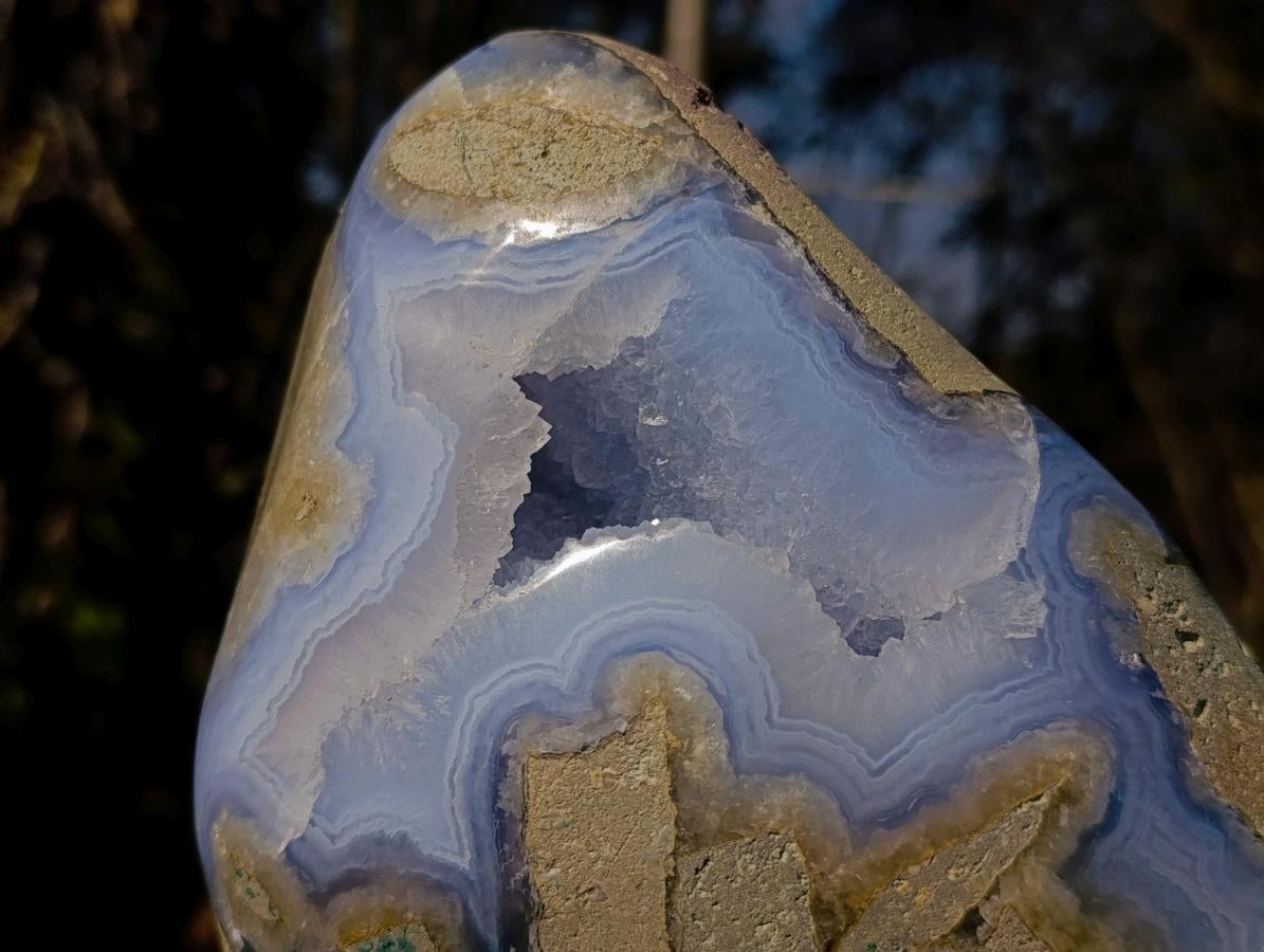 Polished Large Blue Lace Agate Standing Display Piece x 1 From Nsanje, Malawi