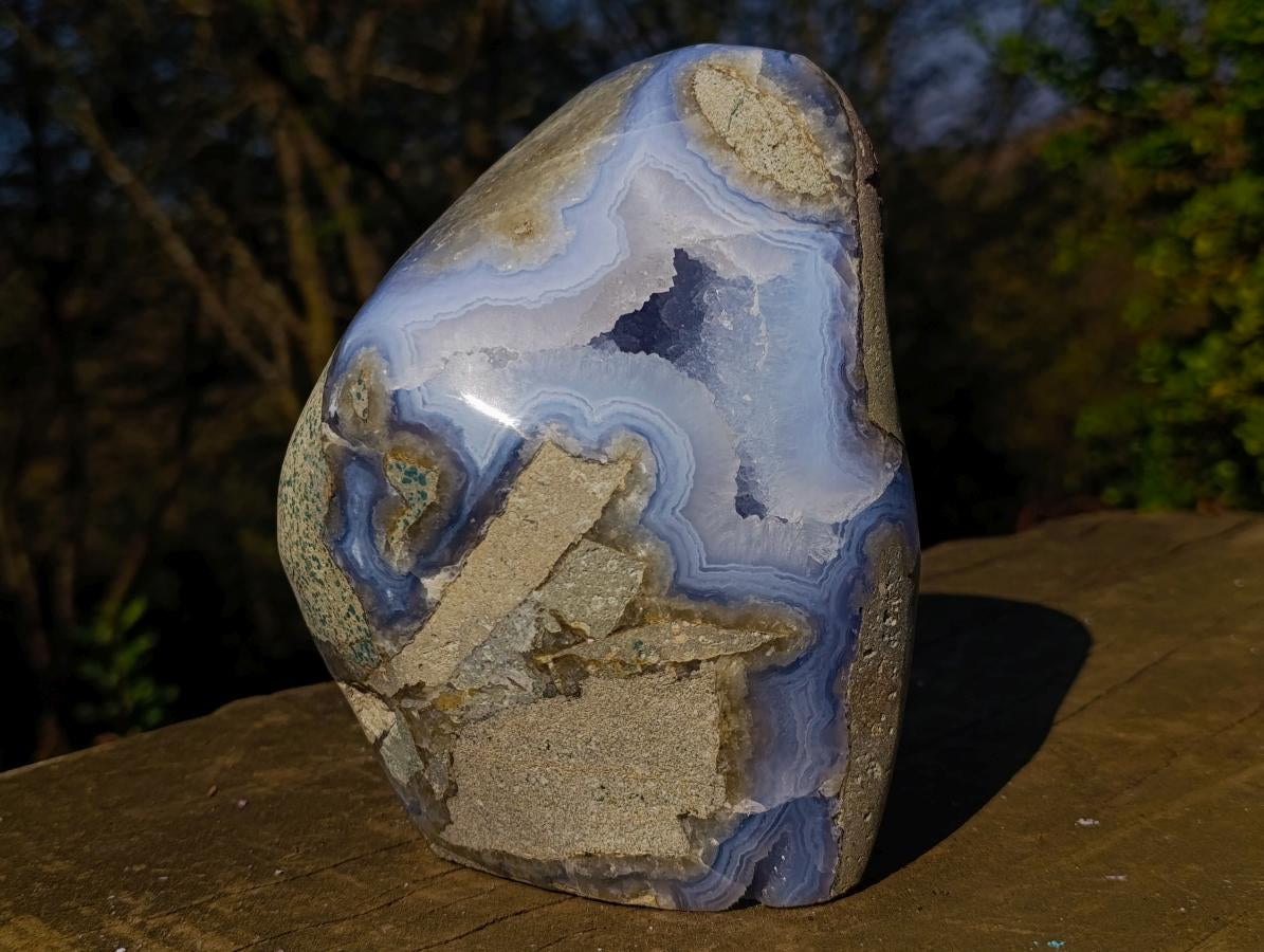 Polished Large Blue Lace Agate Standing Display Piece x 1 From Nsanje, Malawi