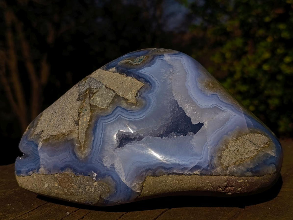 Polished Large Blue Lace Agate Standing Display Piece x 1 From Nsanje, Malawi