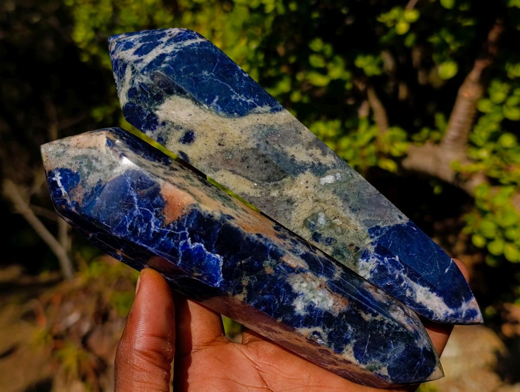 Polished Double Terminated Sodalite Crystals x 4 From Kunene River, Namibia