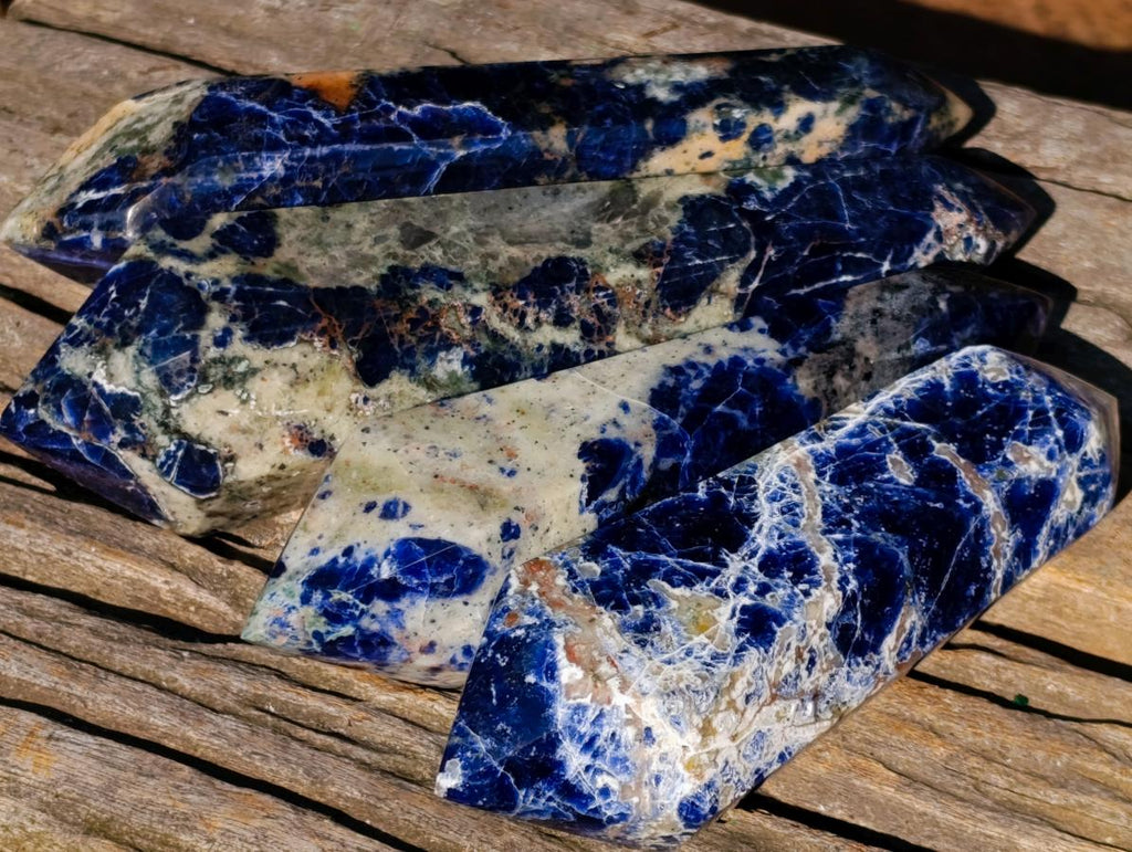 Polished Double Terminated Sodalite Crystals x 4 From Kunene River, Namibia