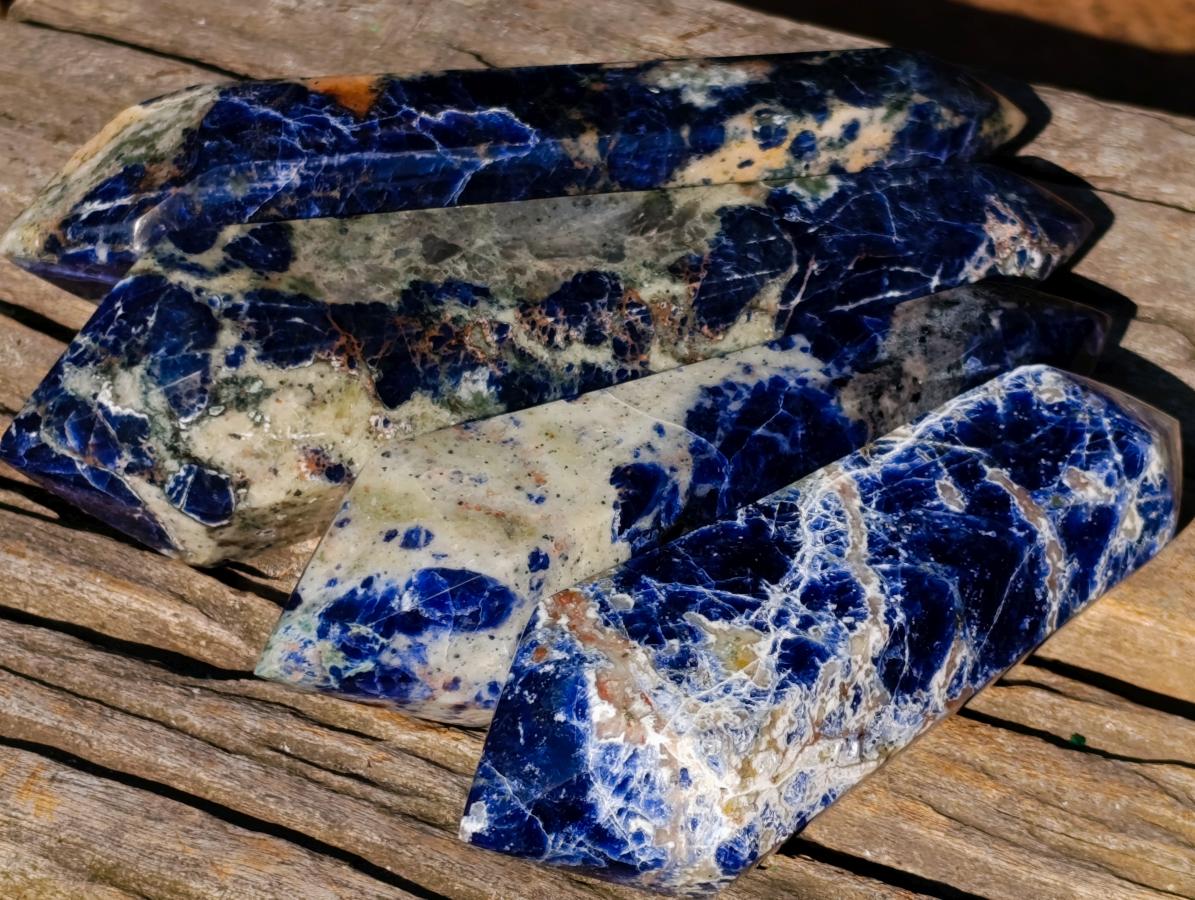 Polished Double Terminated Sodalite Crystals x 4 From Kunene River, Namibia