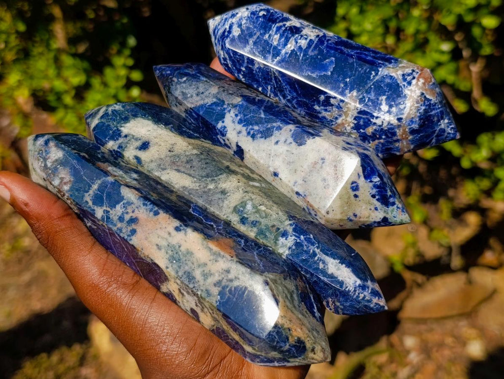 Polished Double Terminated Sodalite Crystals x 4 From Kunene River, Namibia