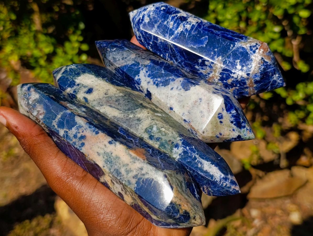 Polished Double Terminated Sodalite Crystals x 4 From Kunene River, Namibia