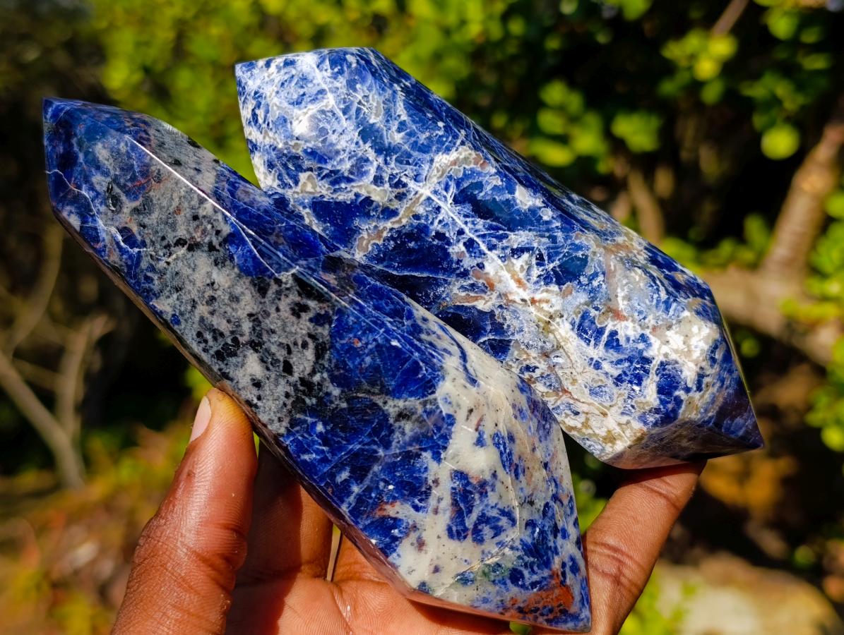 Polished Double Terminated Sodalite Crystals x 4 From Kunene River, Namibia