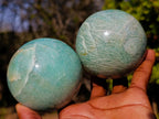 Polished Amazonite Spheres x 2 From Madagascar