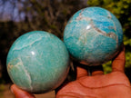 Polished Amazonite Spheres x 2 From Madagascar
