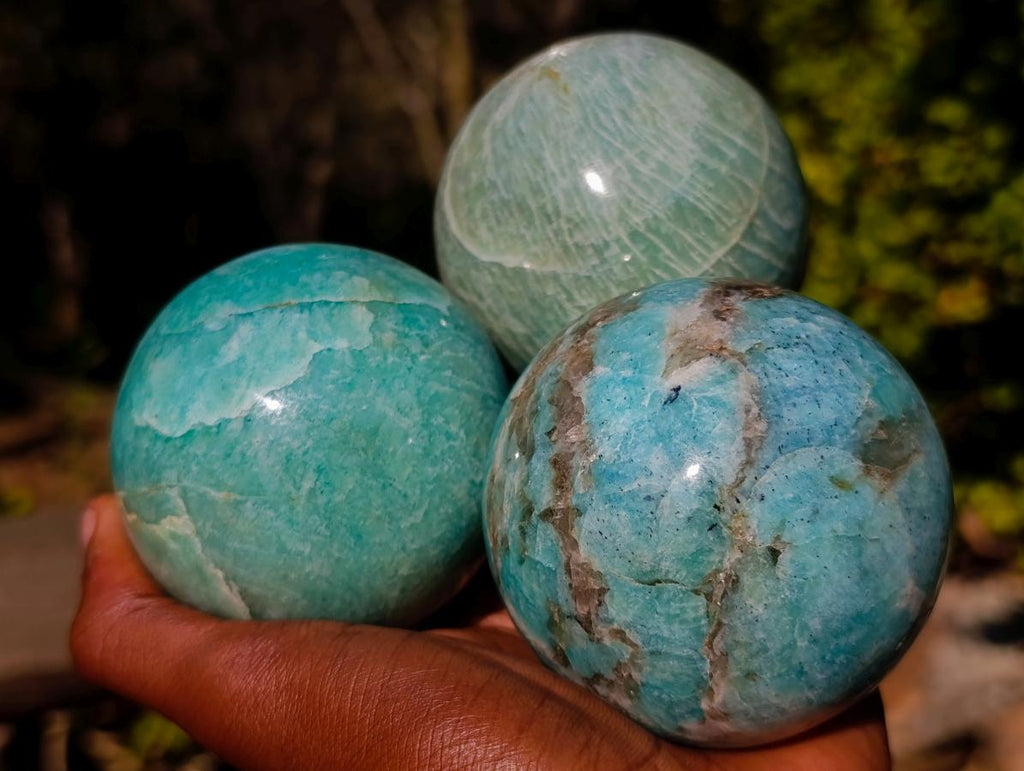 Polished Amazonite Spheres x 2 From Madagascar