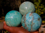 Polished Amazonite Spheres x 2 From Madagascar