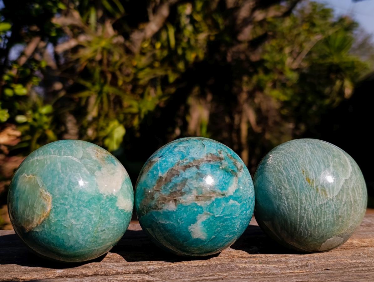 Polished Amazonite Spheres x 2 From Madagascar