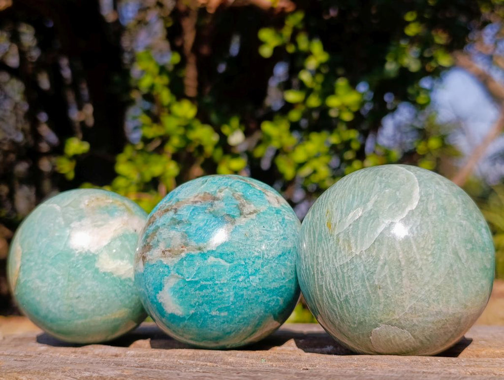 Polished Amazonite Spheres x 2 From Madagascar