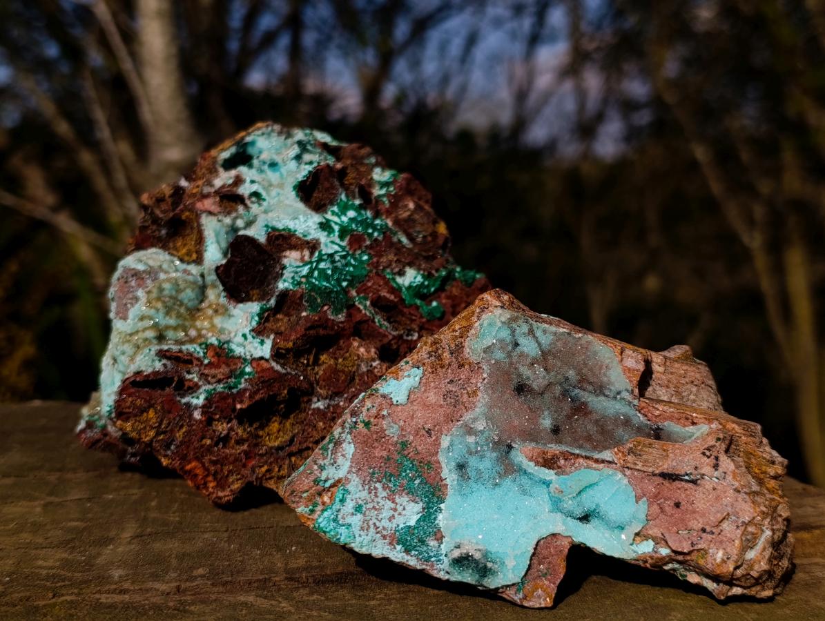 Natural Drusy Coated Chrysocolla Pseudomorph Specimens with Malachite x 3 From Lupoto Mine, Congo