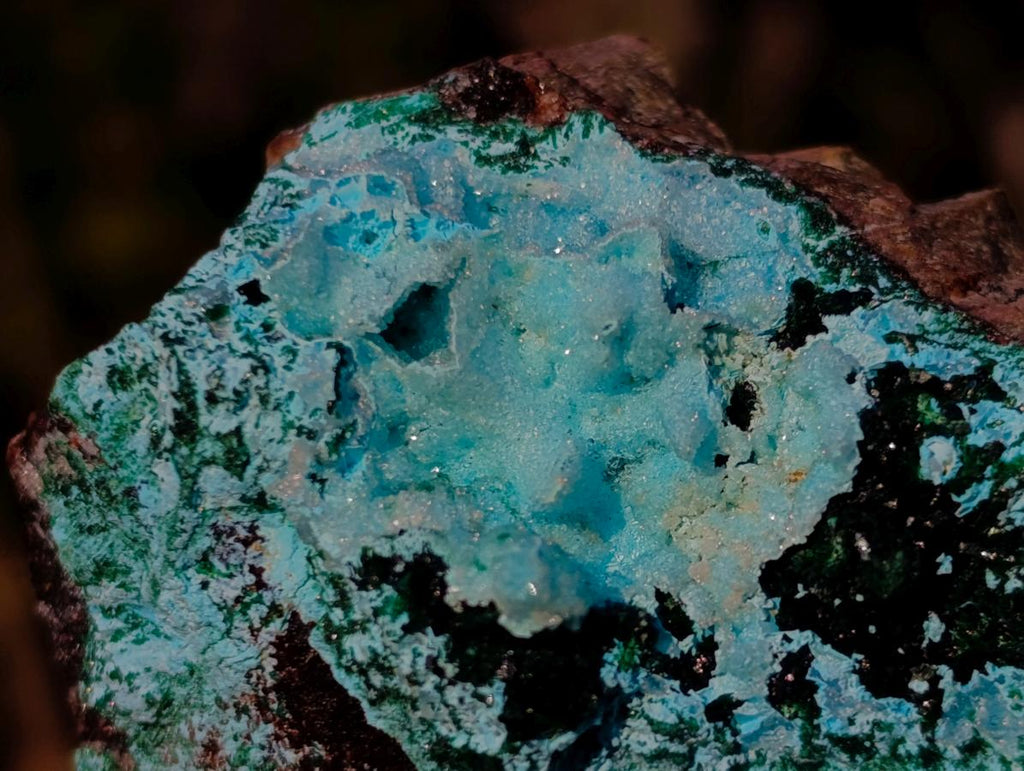 Natural Drusy Coated Chrysocolla Pseudomorph Specimens with Malachite x 3 From Lupoto Mine, Congo