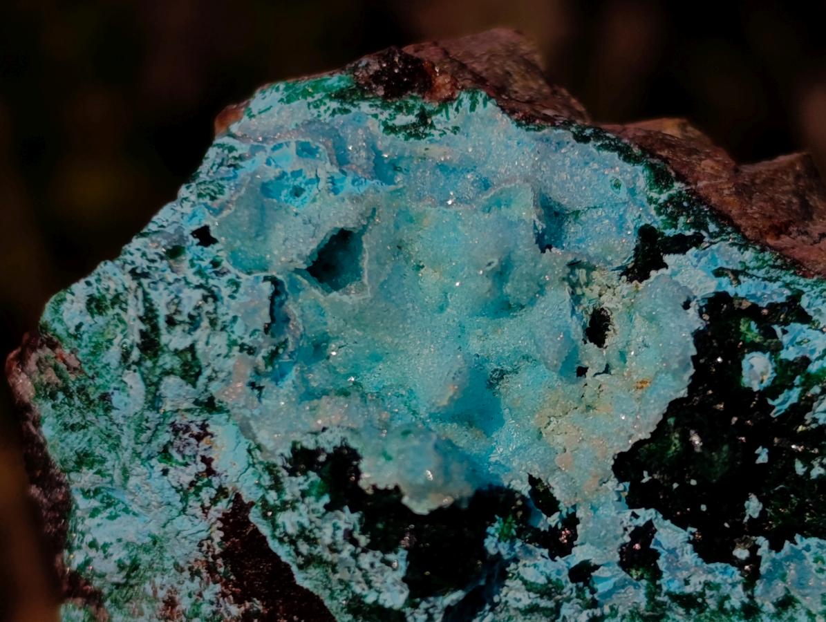 Natural Drusy Coated Chrysocolla Pseudomorph Specimens with Malachite x 3 From Lupoto Mine, Congo