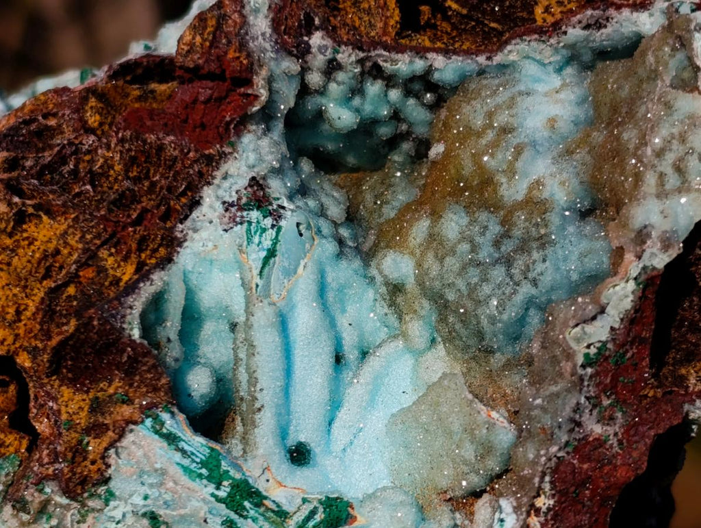 Natural Drusy Coated Chrysocolla Pseudomorph Specimens with Malachite x 3 From Lupoto Mine, Congo