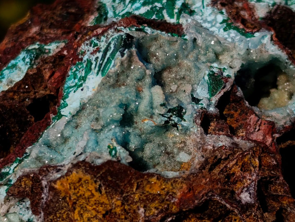 Natural Drusy Coated Chrysocolla Pseudomorph Specimens with Malachite x 3 From Lupoto Mine, Congo
