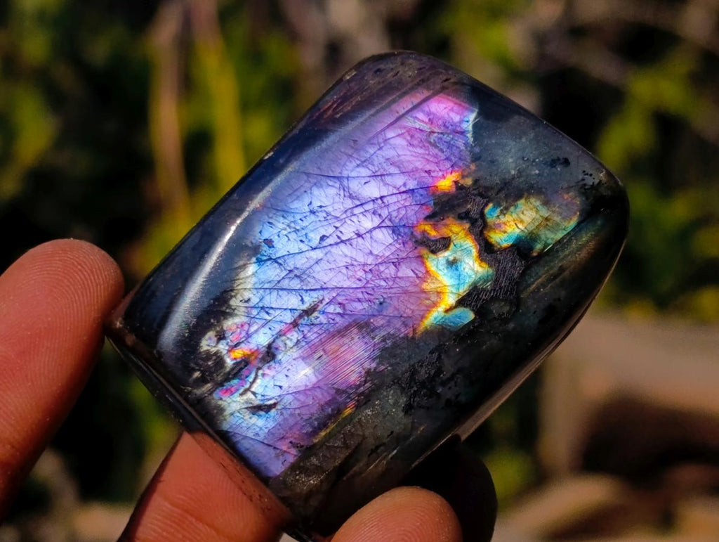 Polished Rare Purple Sunset Flash Labradorite Standing Display Pieces x 12 From Madagascar