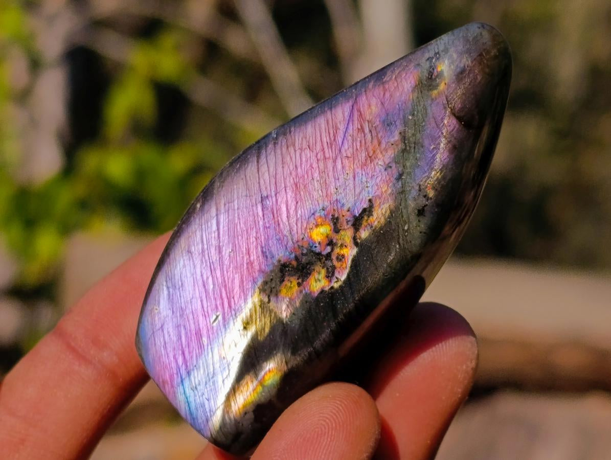 Polished Rare Purple Sunset Flash Labradorite Standing Display Pieces x 12 From Madagascar