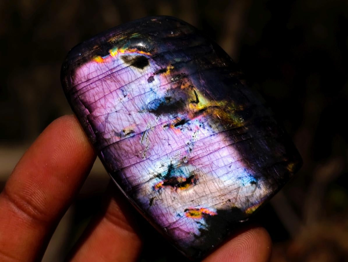 Polished Rare Purple Sunset Flash Labradorite Standing Display Pieces x 12 From Madagascar