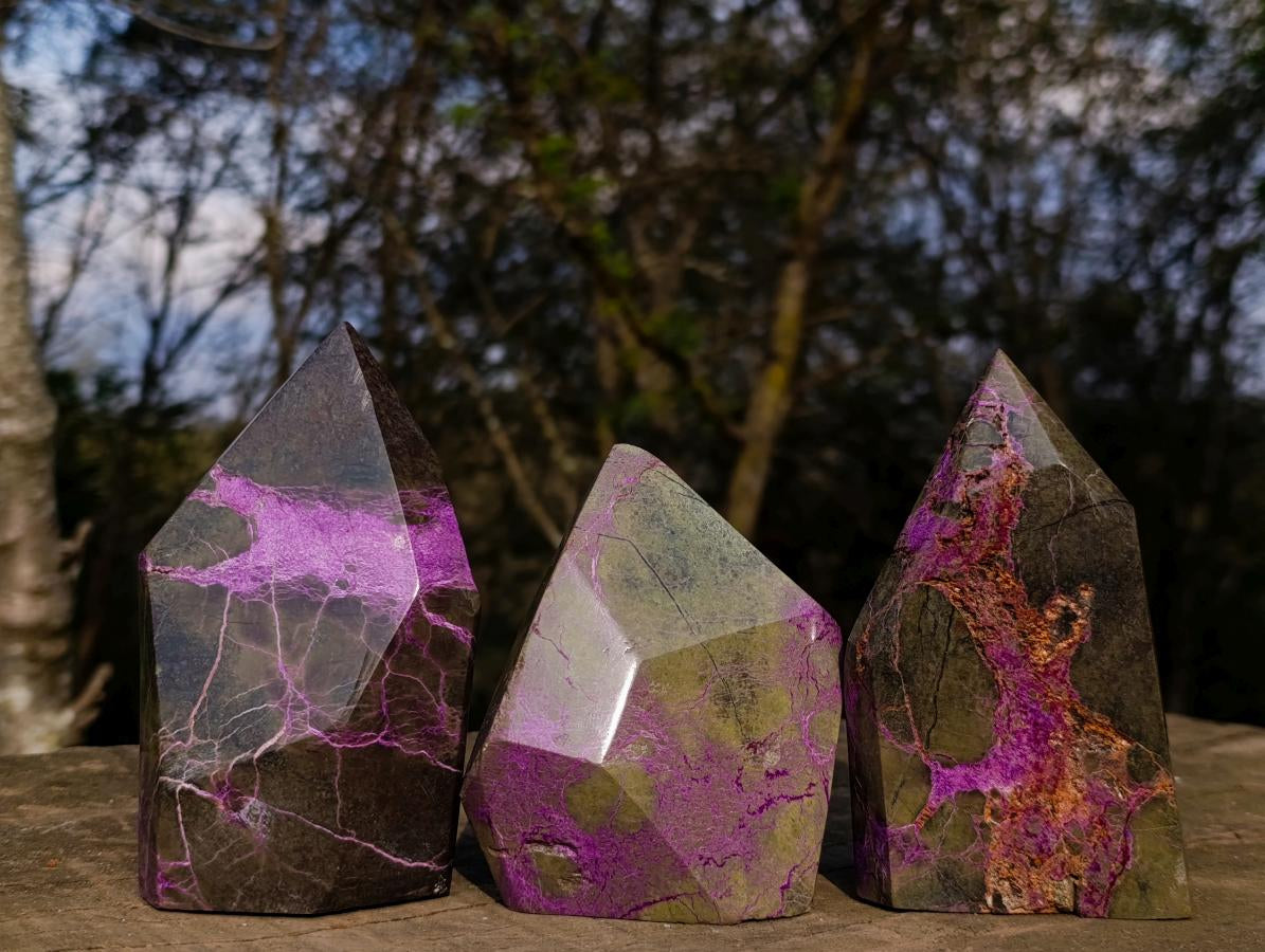 Polished Stichtite Display Crystals x 3 From Barberton, South Africa