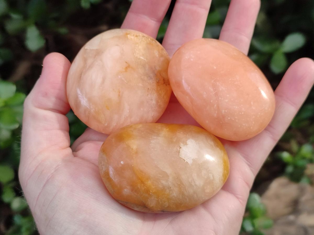 Polished Orange Twist Calcite Galets x 31 From Maevantanana, Madagascar