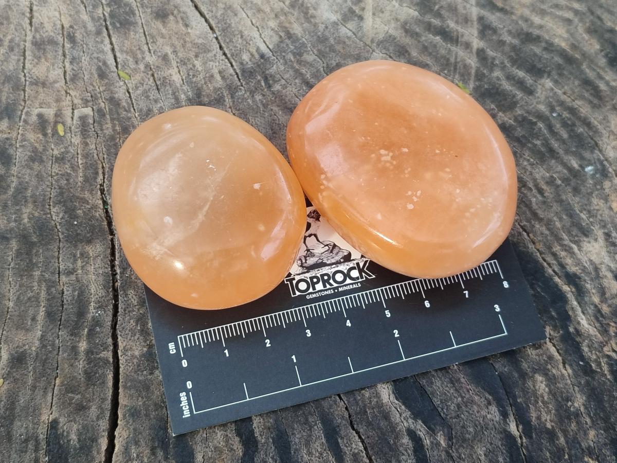 Polished Orange Twist Calcite Galets x 31 From Maevantanana, Madagascar