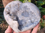 Polished and Natural Blue Celestite Hearts x 2 From Sakoany, Madagascar