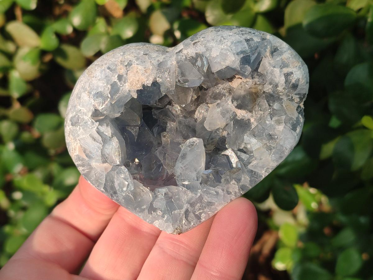 Polished and Natural Blue Celestite Hearts x 2 From Sakoany, Madagascar