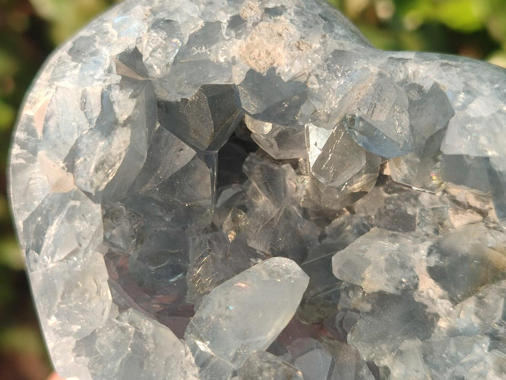 Polished and Natural Blue Celestite Hearts x 2 From Sakoany, Madagascar
