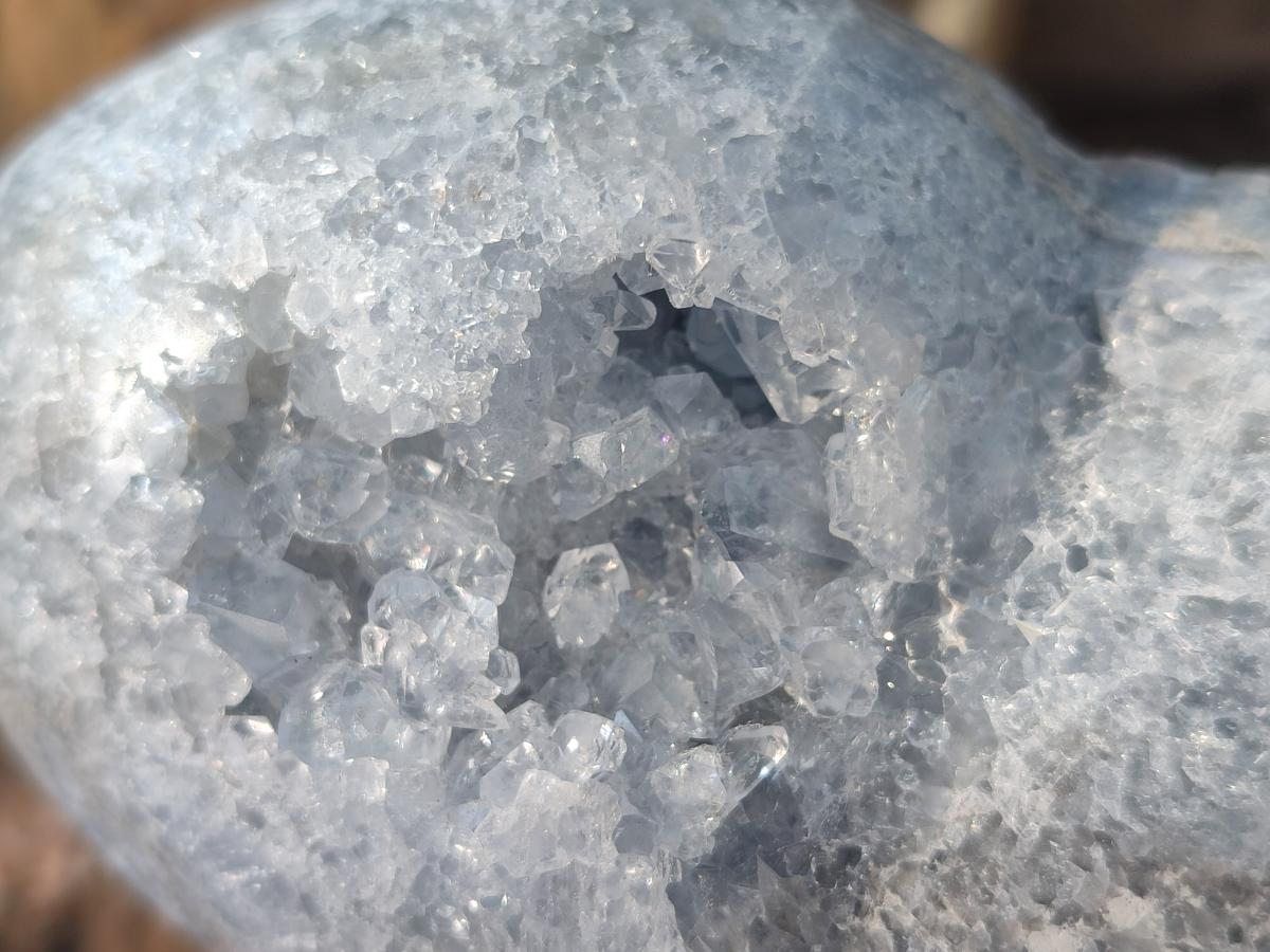 Polished and Natural Blue Celestite Hearts x 2 From Sakoany, Madagascar