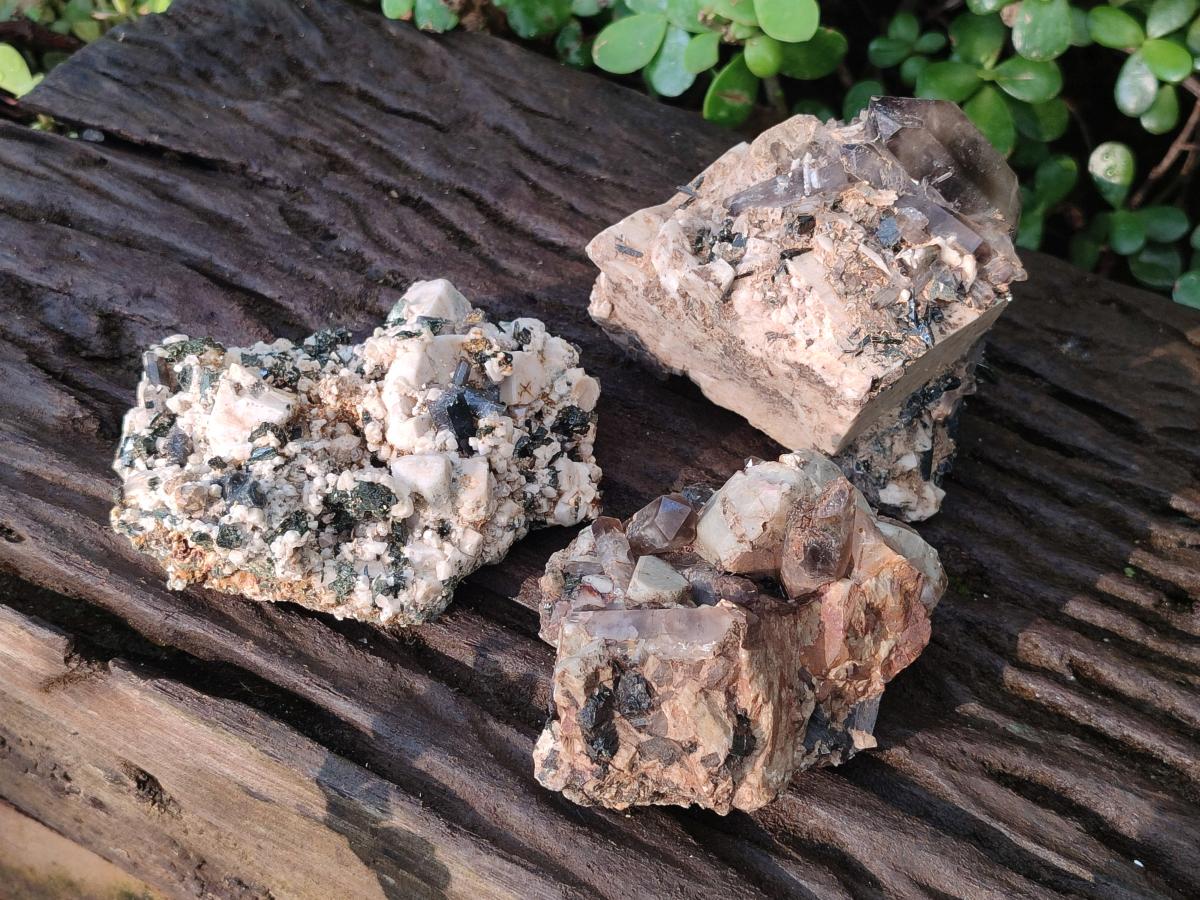 Natural Aegirine Specimens with Associated Minerals x 3 From Zomba, Malawi