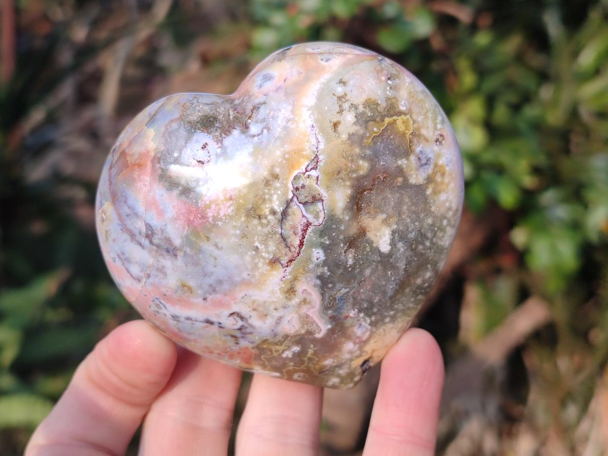Polished Ocean Jasper Hearts x 6 From Northwest Coast, Madagascar