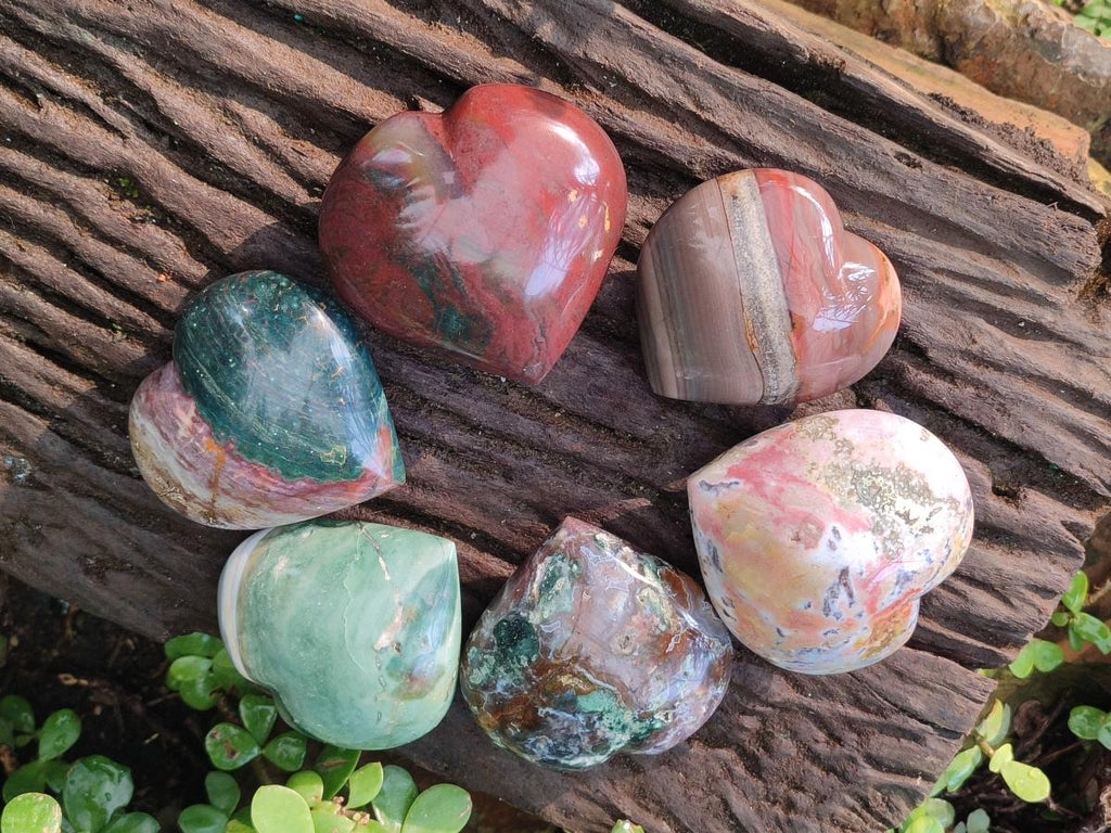 Polished Ocean Jasper Hearts x 6 From Northwest Coast, Madagascar
