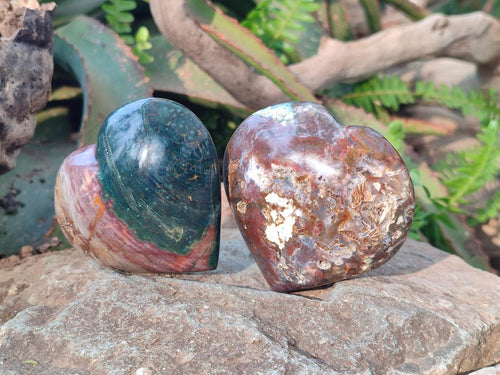 Polished Ocean Jasper Hearts x 6 From Northwest Coast, Madagascar