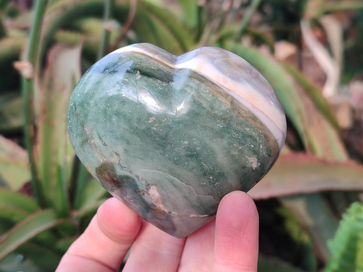 Polished Ocean Jasper Hearts x 6 From Northwest Coast, Madagascar