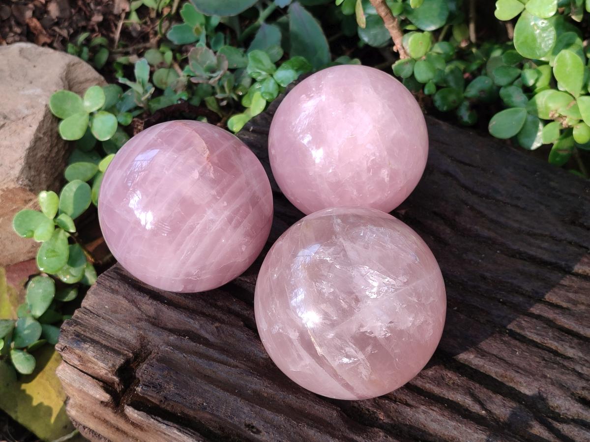 Polished Gemmy Rose Quartz Spheres x 3 From Madagascar