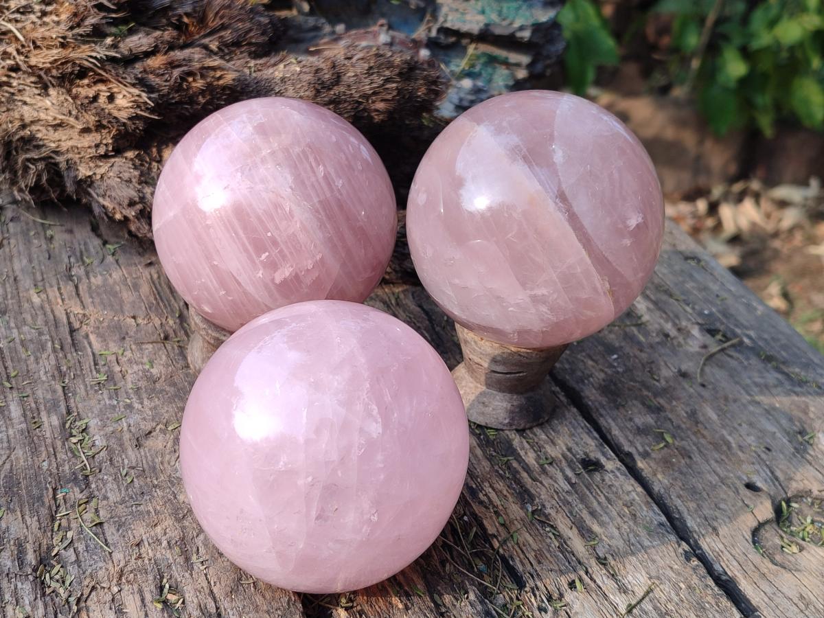 Polished Gemmy Rose Quartz Spheres x 3 From Madagascar