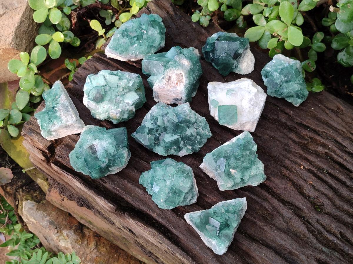 Natural Green Cubic Fluorite Specimens x 12 From Mandrosonoro, Madagascar