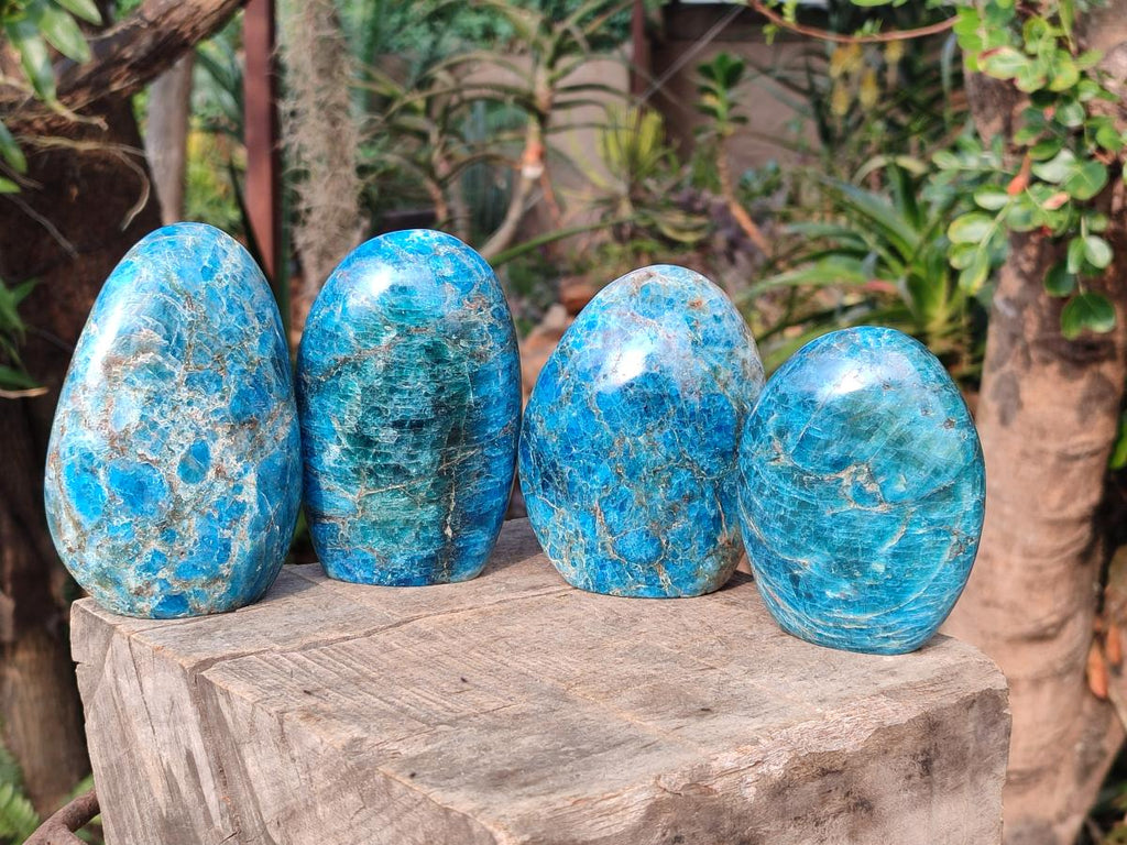 Polished Blue Apatite Standing Display Pieces x 4 From Betroka, Madagascar