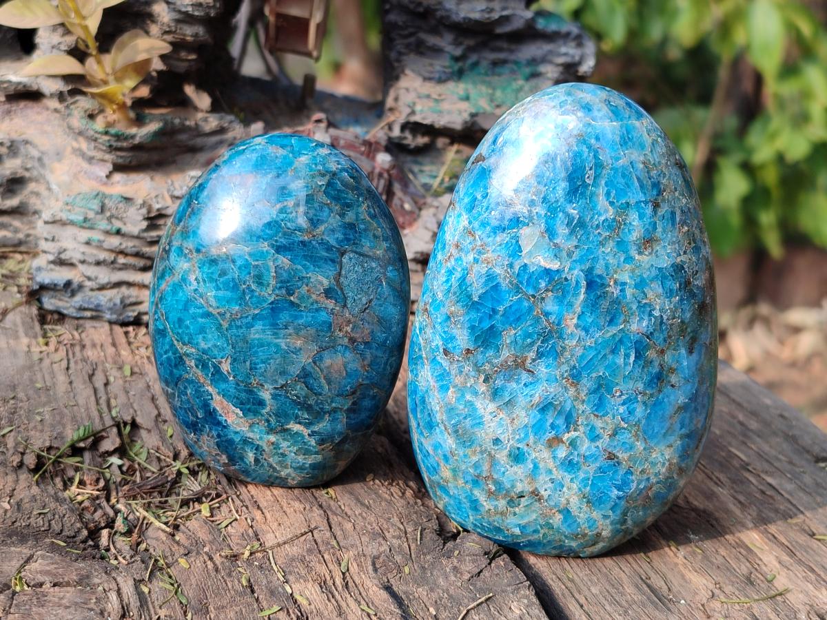 Polished Blue Apatite Standing Display Pieces x 4 From Betroka, Madagascar