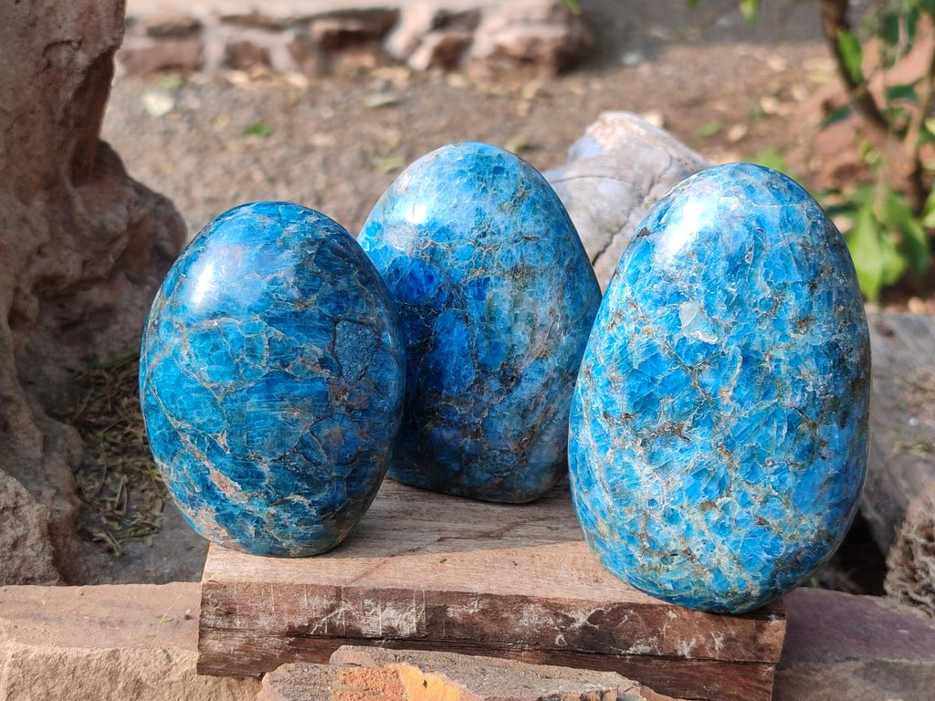 Polished Blue Apatite Standing Display Pieces x 4 From Betroka, Madagascar