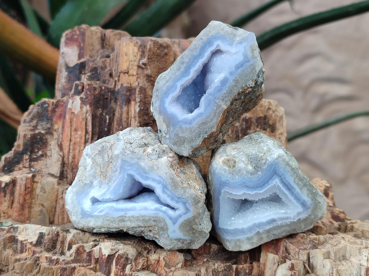Polished One Side Blue Lace Agate Geodes x 24 From Nsanje, Malawi