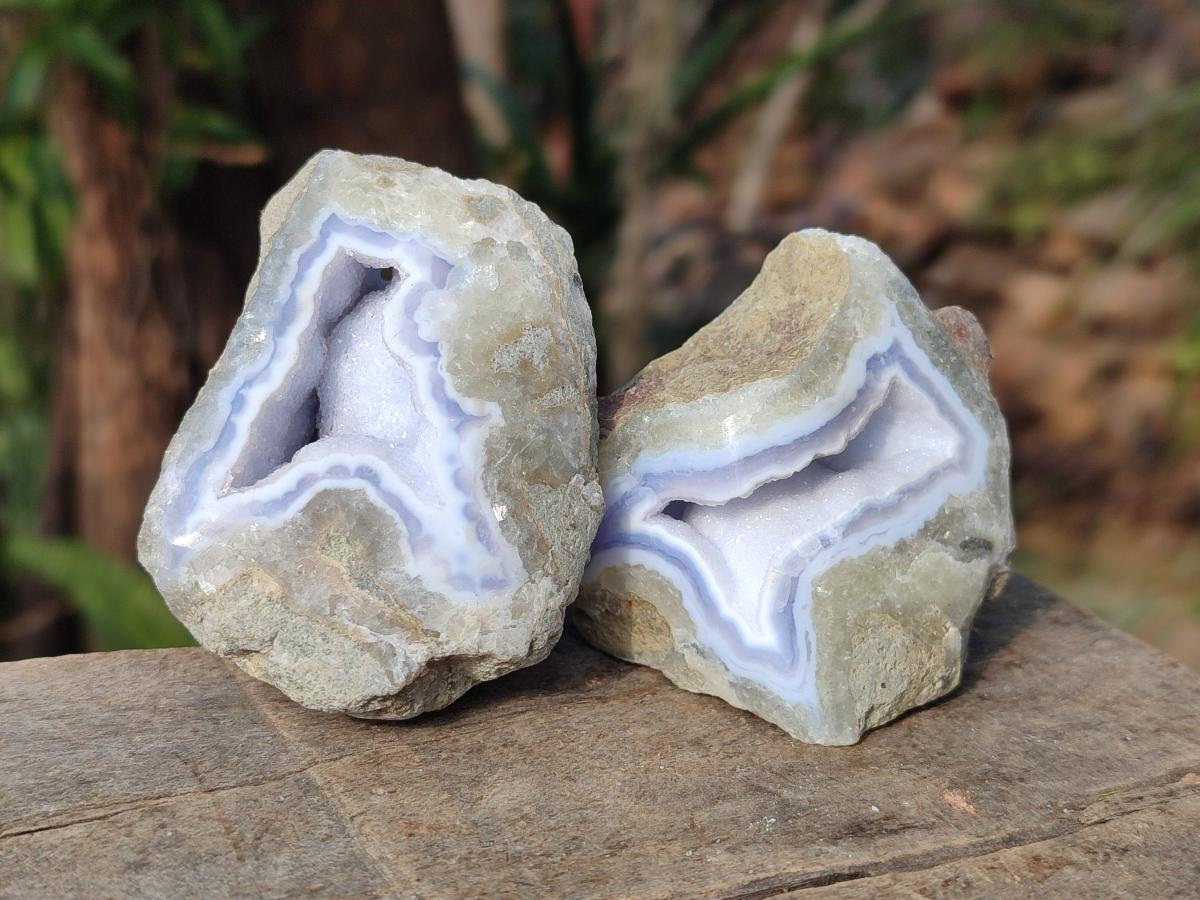 Polished One Side Blue Lace Agate Geodes x 24 From Nsanje, Malawi