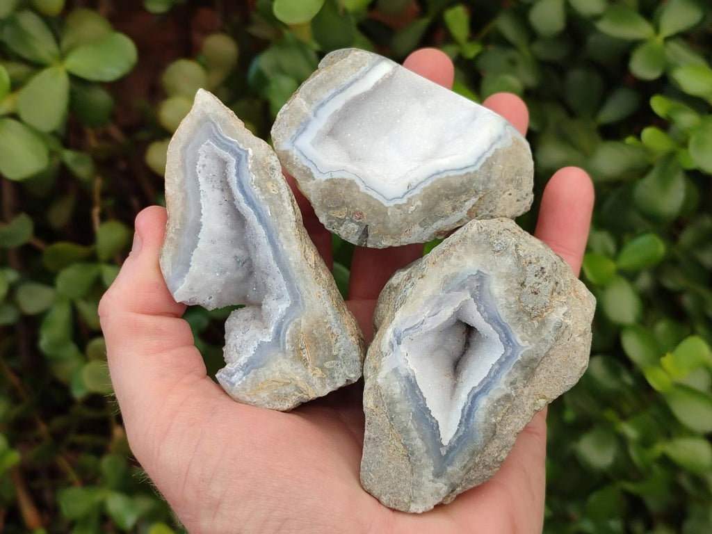 Polished One Side Blue Lace Agate Geodes x 24 From Nsanje, Malawi
