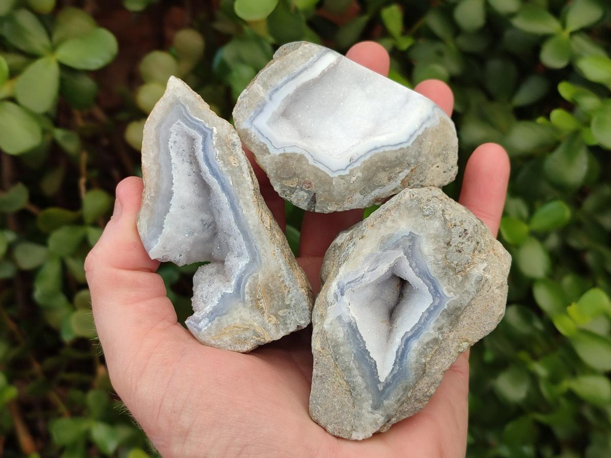 Polished One Side Blue Lace Agate Geodes x 24 From Nsanje, Malawi