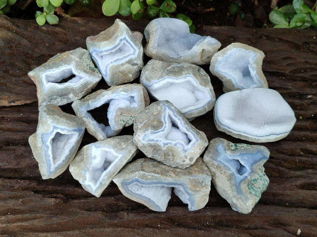 Polished One Side Blue Lace Agate Geodes x 24 From Nsanje, Malawi