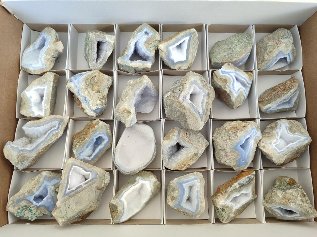 Polished One Side Blue Lace Agate Geodes x 24 From Nsanje, Malawi