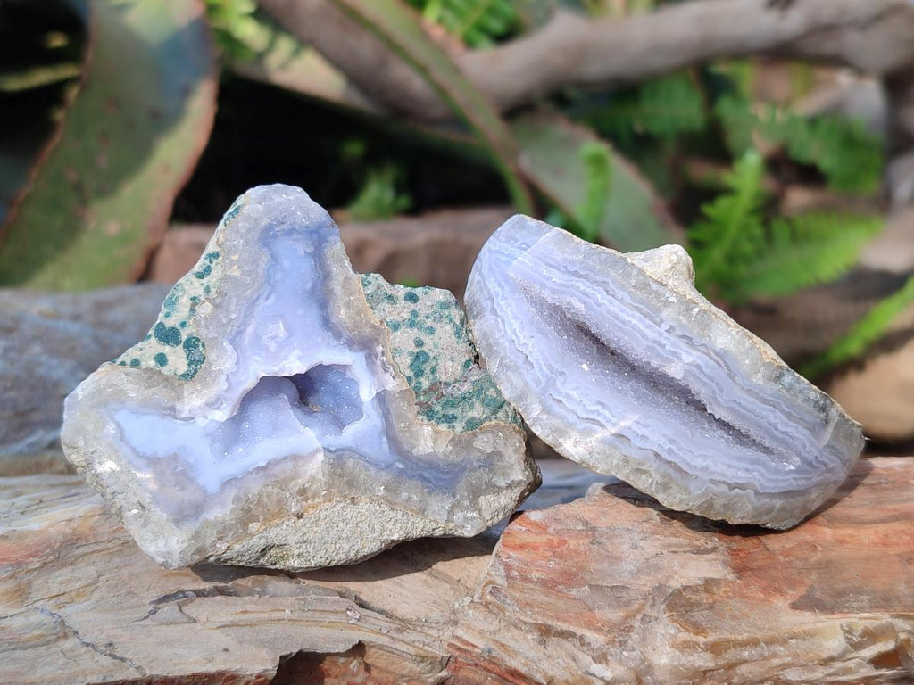Polished One Side Blue Lace Agate Geodes x 24 From Nsanje, Malawi